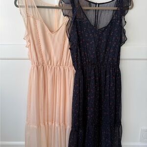 Two BB Dakota Peach and Navy floral print Dresses